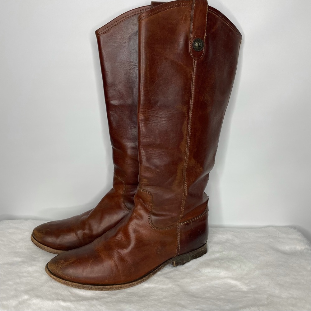 Frye Melissa Button Lug Tall Cognac Boots Size 8.5